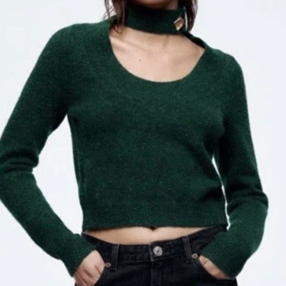 Zara Buckle Neck Choker Sweater – Size Small Crop